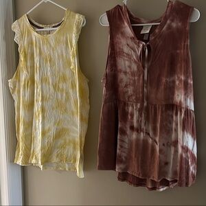 Knox Rose Yellow and Brown Tie-Dye Tank Tops
